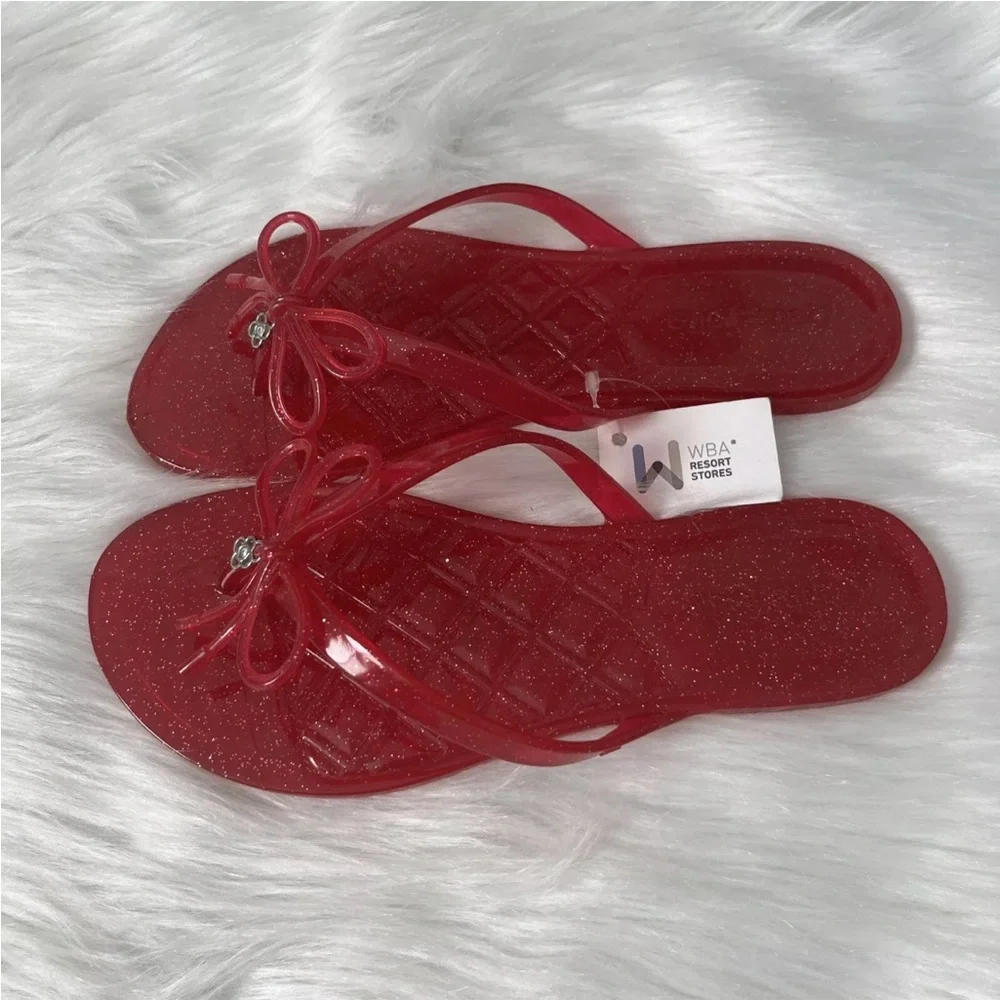 Women’s Sandals Resort-wear Jelly Bow Flip-flops Hot Pink Cruise Vacation - Picture 3 of 9